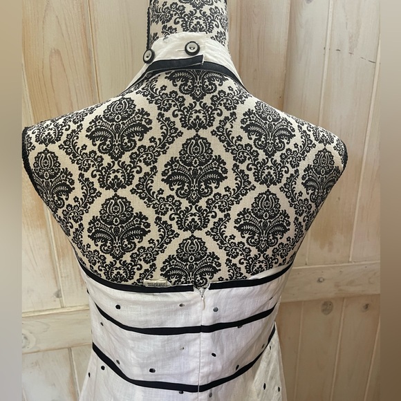 Nikki Valenti Irish Linen Halter Dress Size 8 White with Navy Polka Dots - Picture 4 of 8